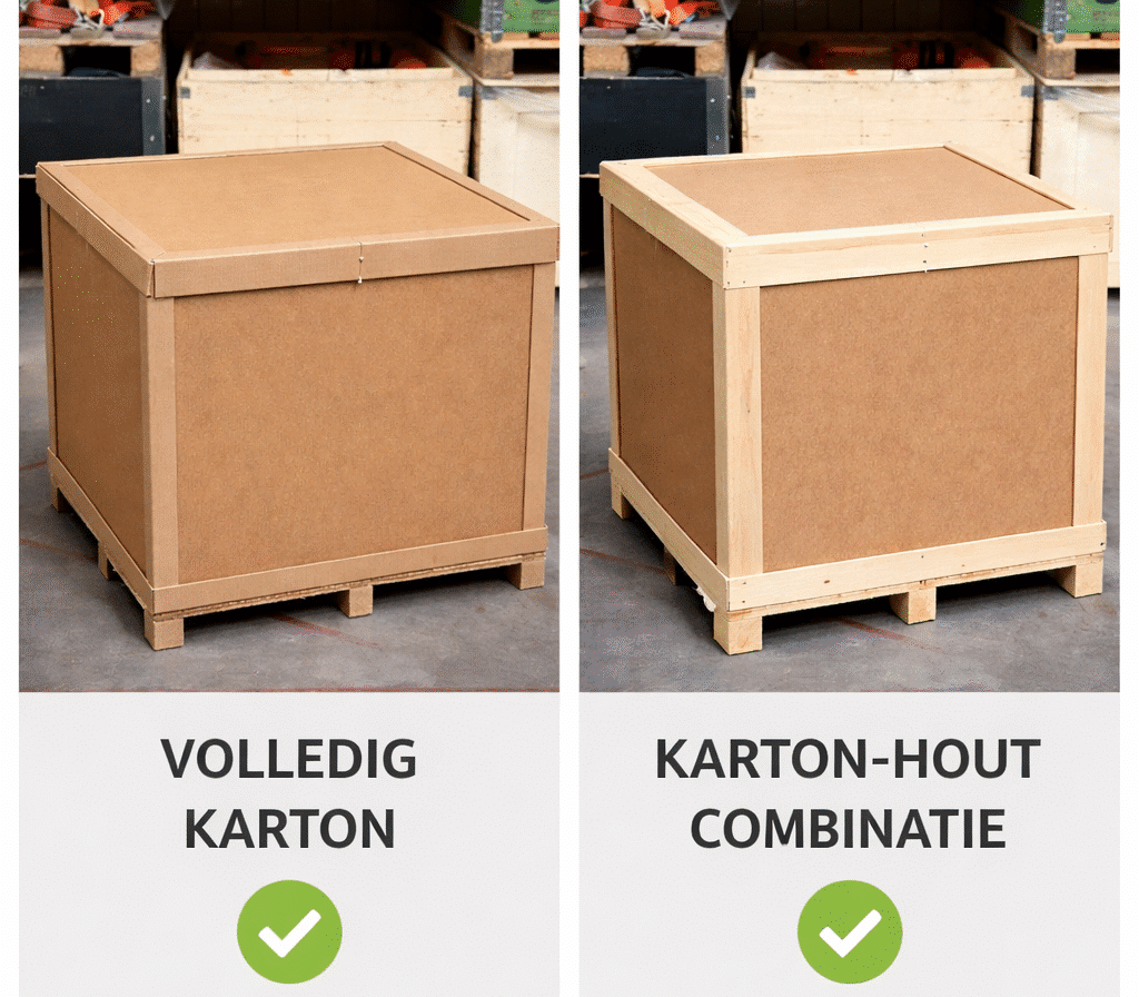 Verschil tussen volledig kartonnen kist en kartonnen kist met hout afwerking